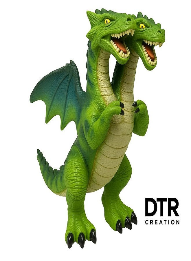 DTR Creation لعبة تنين برأسين من دي تي آر كرييشن، طولها 51 سم، مع موسيقى | مجسم ديناصور برأسين مع صوت | لعبة خيالية كبيرة الحجم للأطفال | مصنوعة من مواد آمنة ومتينة (أخضر) - Image 5